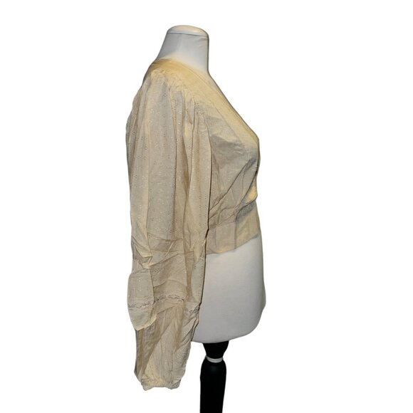 Band of the Free V Neck Long Sleeve Peasant Boho Blouse Sz Medium Womens Cream - Picture 6 of 11